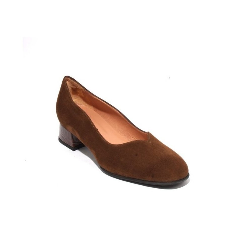 MOT-CLe' 1252a Italian Brown Suede Leather Deep Vamp Pump Heel Shoes